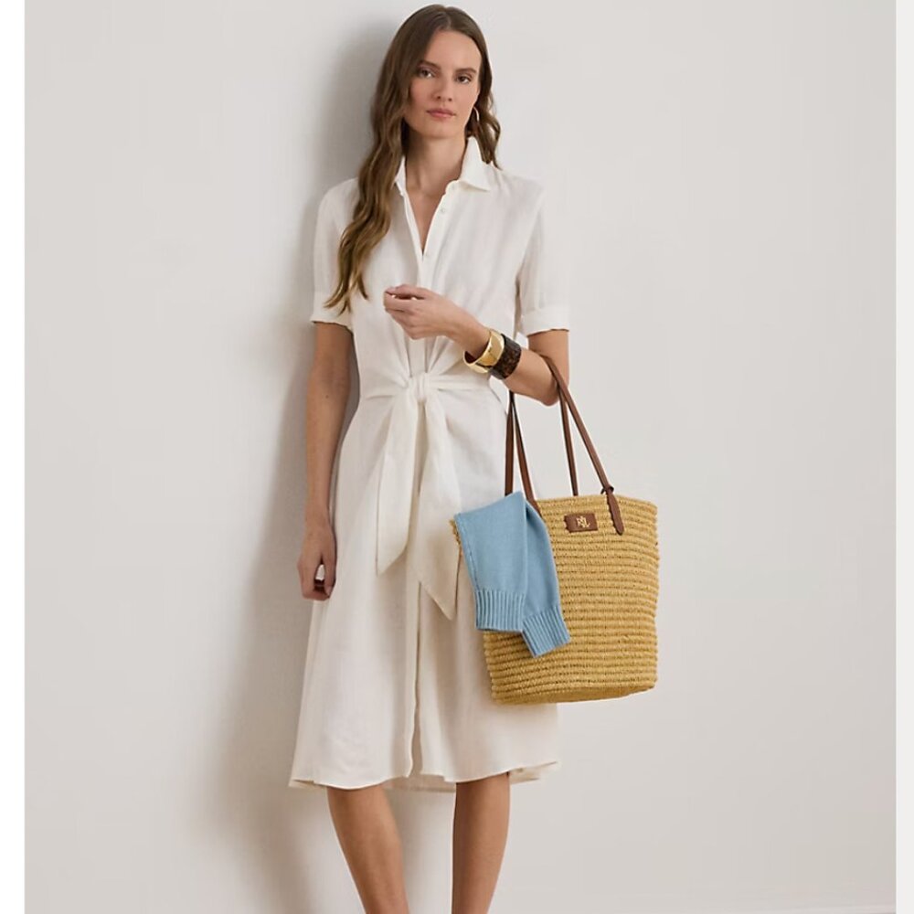 Lauren Ralph Lauren Tie-Front Linen Shirtdress in White